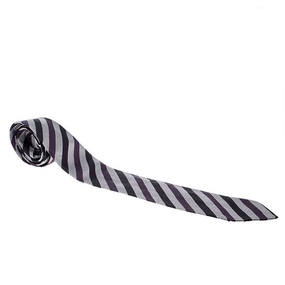 Holliday & Brown For Prada Purple Diagonal Striped Patterned Silk Jacquard Tie - Picture 1 of 4